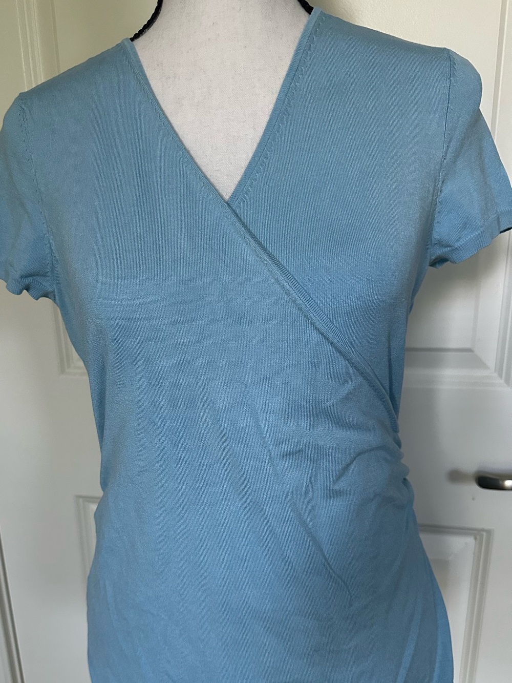 LOFT Light Blue Wrap-Front Short Sleeve Top